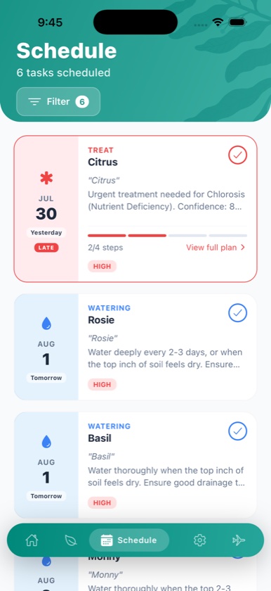 Care schedules in the Planta app