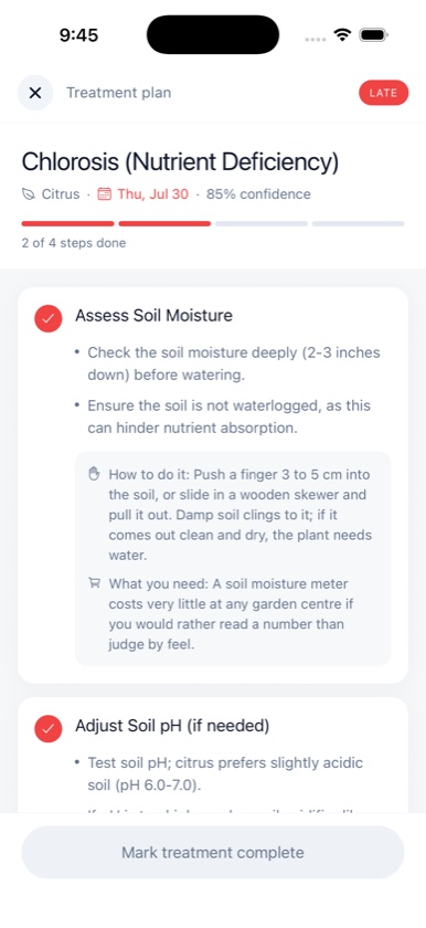 AI diagnosis in the Planta app